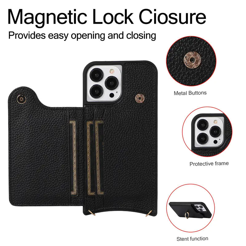 Leather Phone Case for iPhone 11/12/13/14/15/16 Pro Max - Scratch-Resistant &amp; Drop Protection”