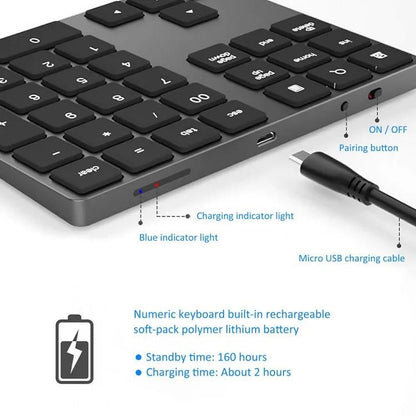 Mini 34Keys Number Keyboard Laptop Rechargeable BT3.0 Keyboard Calculator Wireless Numeric Keypad Keyboard - Shengyao Chuangqi (HK) International Limited