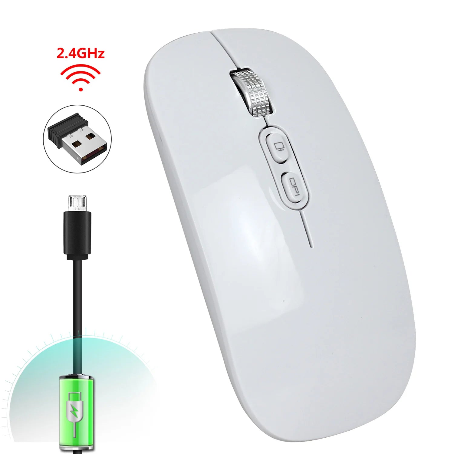 OEM Custom Computer Laptop High Quality White Cute Silent Slim Charging BT 2.4Ghz Wireless Mouse - Shengyao Chuangqi (HK) International Limited