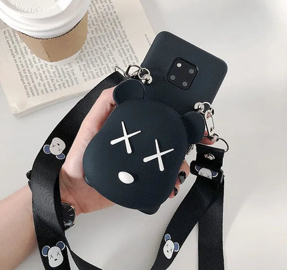 Cartoon Silicone Neck Wallet and Phone Case Cover