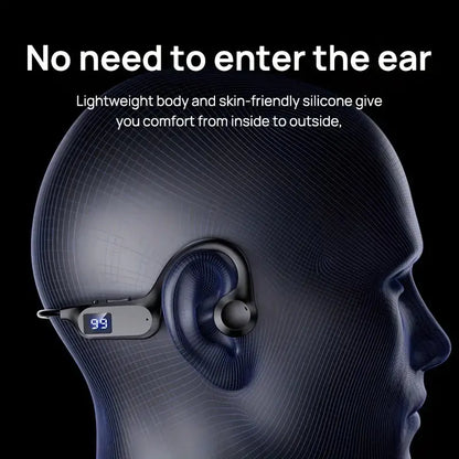 Wireless Bone Conduction Neckband Headphones w/ Display, Bluetooth 5.2, IPX7 Waterproof, Stereo Sound, 8+ Hours Playtime