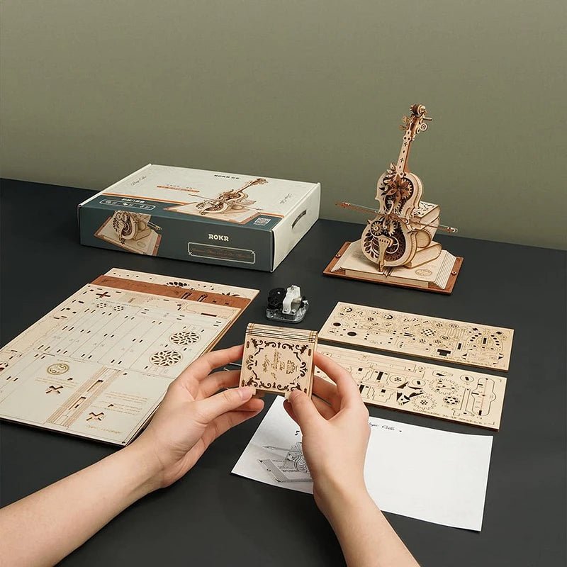 Robotime US Warehouse DIY Assemble Toys AMK63 Magic Cello Music Box Model Kits 3D Wooden Puzzle for Drop Shipping - Shengyao Chuangqi (HK) International Limited