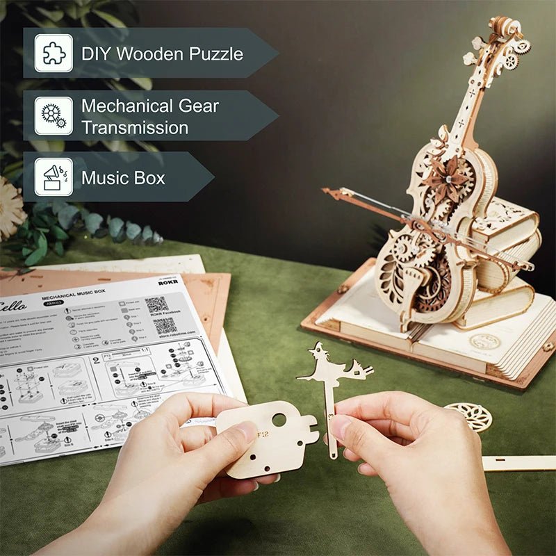 Robotime US Warehouse DIY Assemble Toys AMK63 Magic Cello Music Box Model Kits 3D Wooden Puzzle for Drop Shipping - Shengyao Chuangqi (HK) International Limited