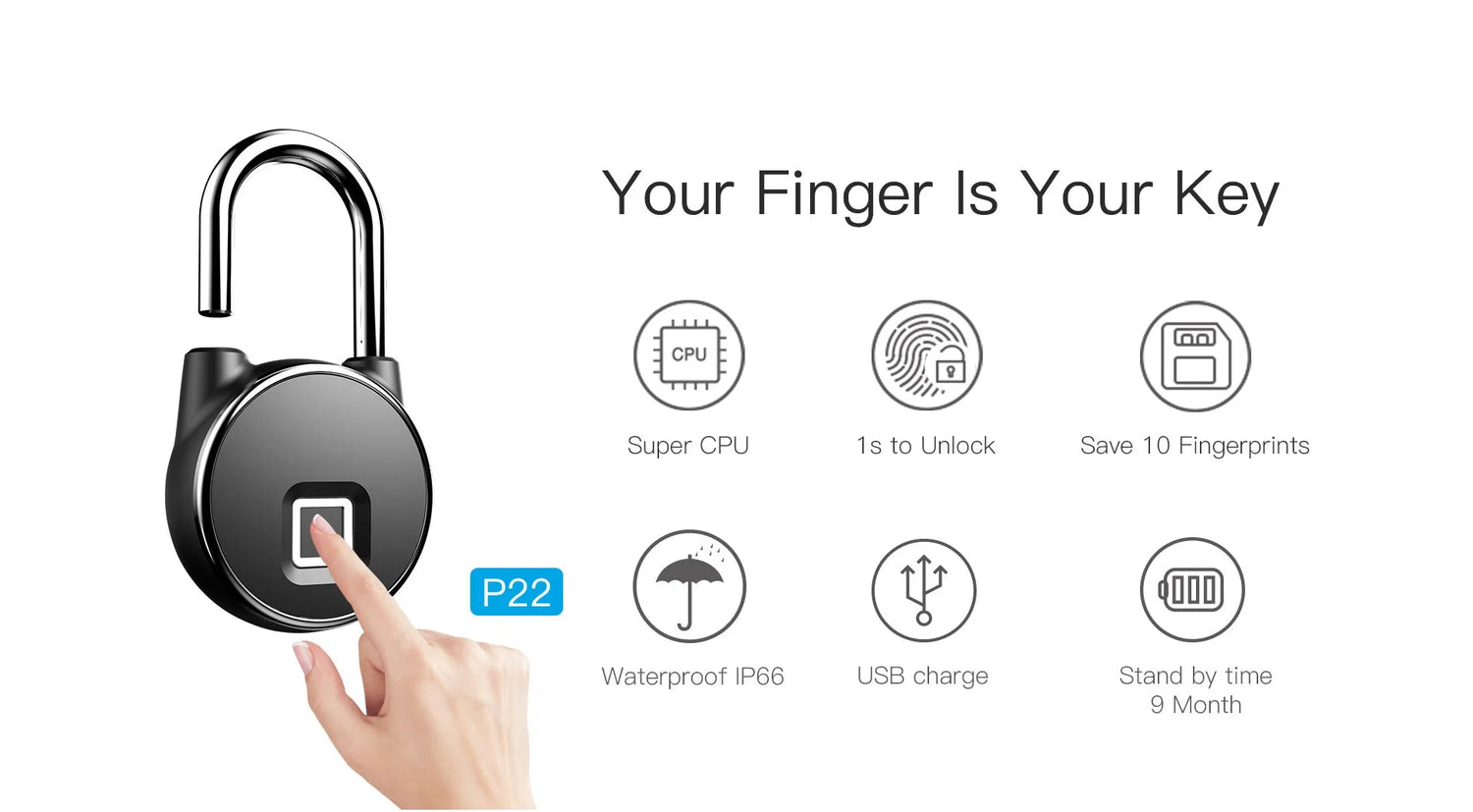 Smart Keyless Digital Lock with Fingerprint Reader BLE &amp; APP Control Waterproof Anti - Theft Security Keyless Biometric Padlock - Shengyao Chuangqi (HK) International Limited