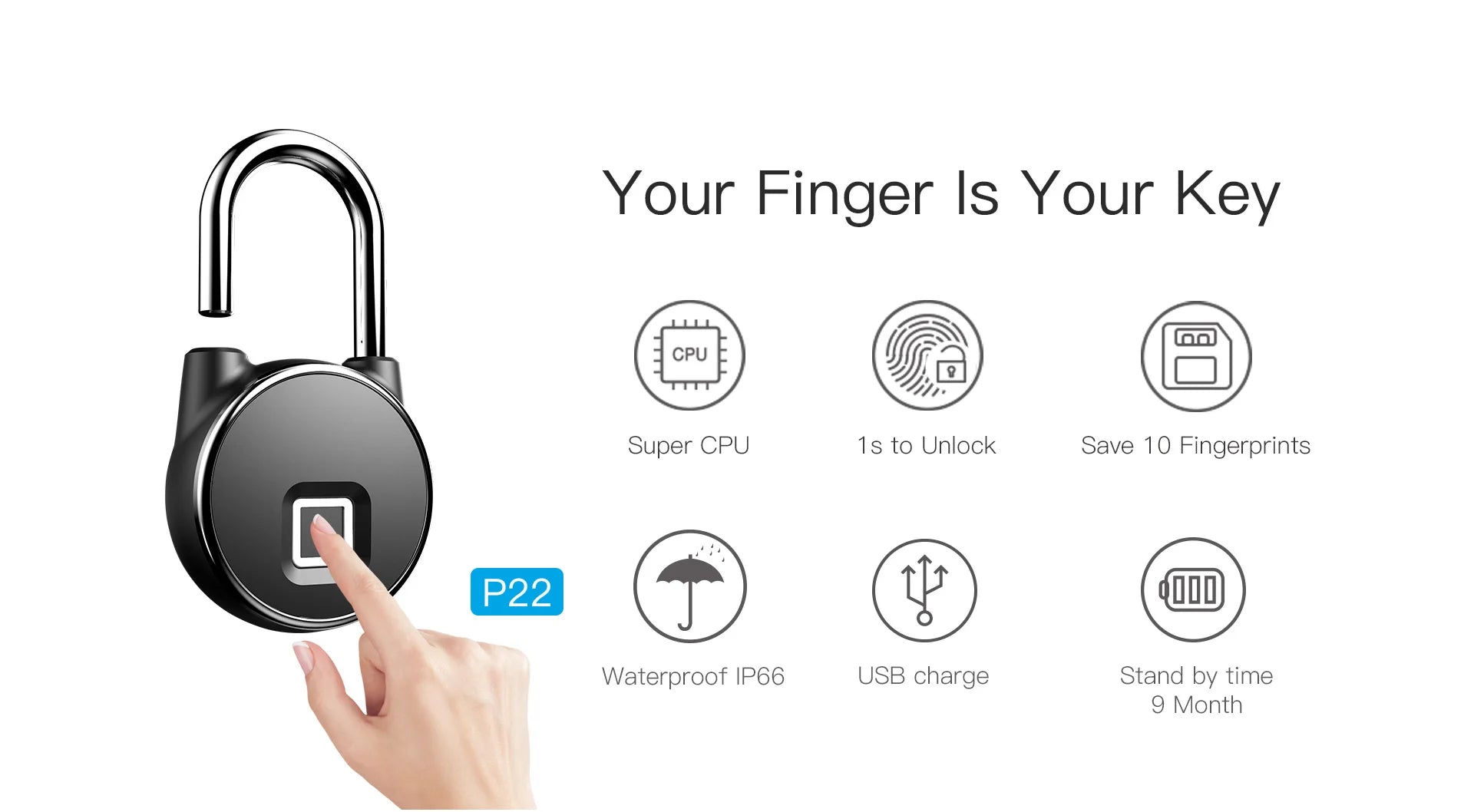 Smart Keyless Digital Lock with Fingerprint Reader BLE &amp; APP Control Waterproof Anti - Theft Security Keyless Biometric Padlock - Shengyao Chuangqi (HK) International Limited
