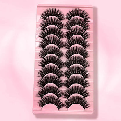 Luxury 3D Faux Mink Lash Set - 10 Pairs Ultra-Fluffy Curled Lashes for Natural Volume