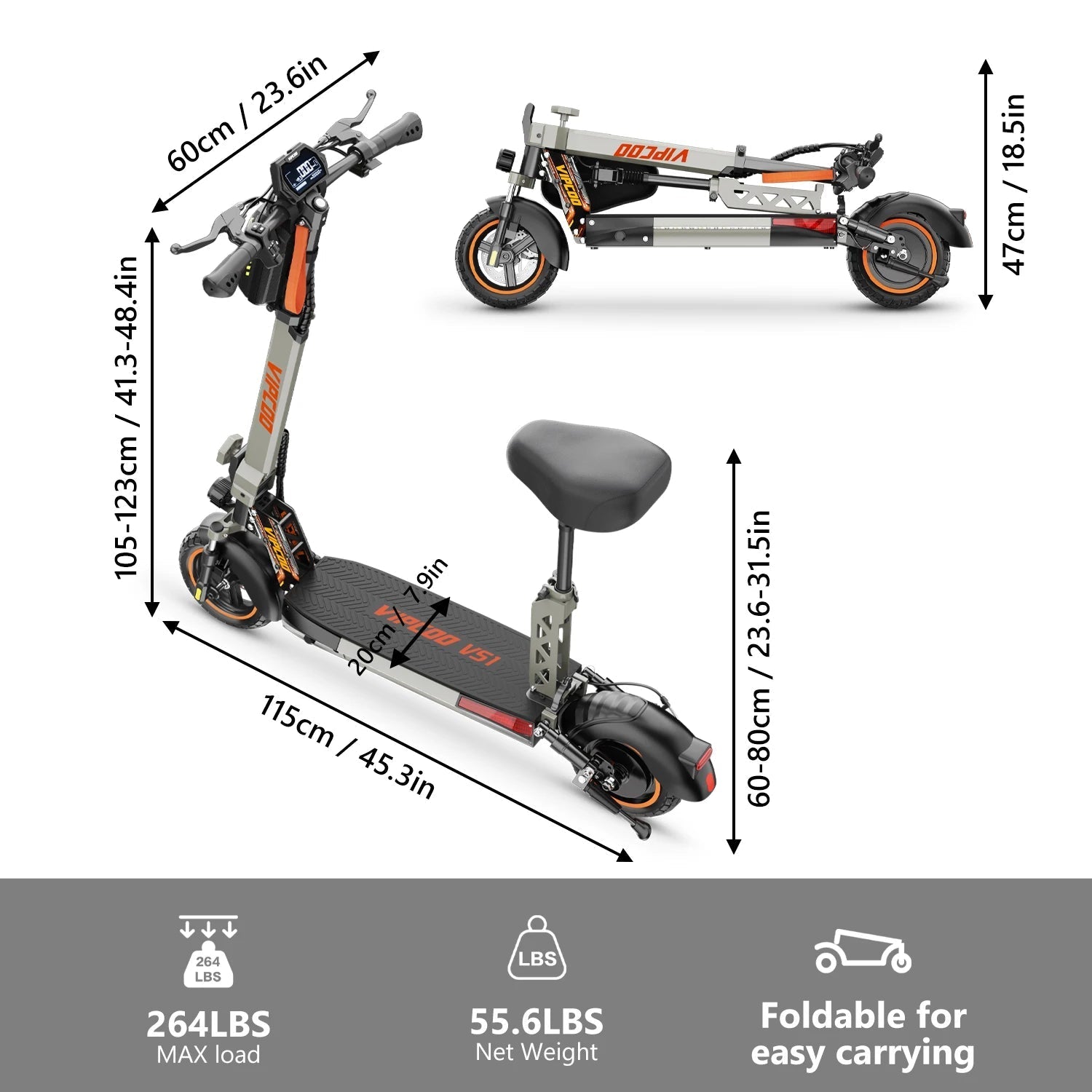 VIPCOO VS1 USA Warehouse Two Wheel High Speed Adult Foldable Fast Electric Scooter - Shengyao Chuangqi (HK) International Limited