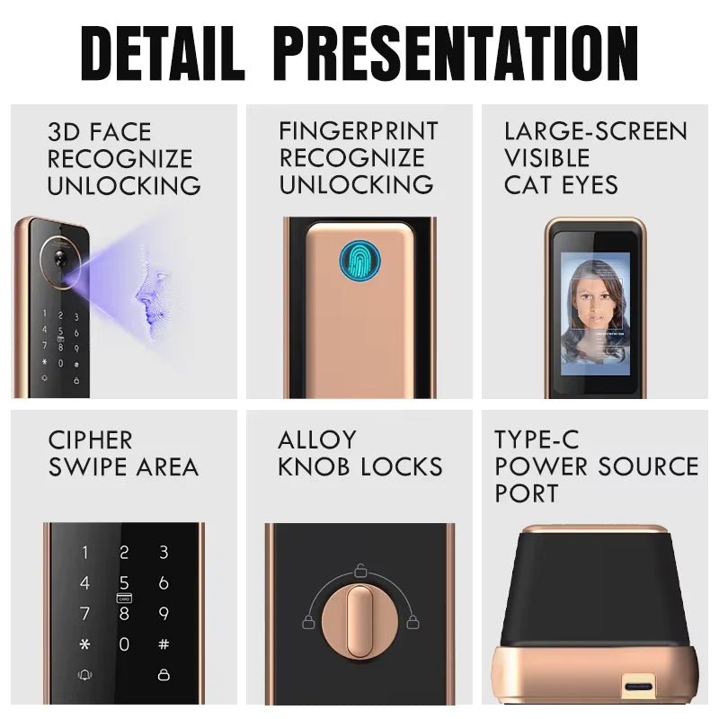 Waterproof Tuya Wifi Cerradura Digital Nfc Face Recognition Palm Vein Smart Door Lock with Camera and Fingerprint - Shengyao Chuangqi (HK) International Limited
