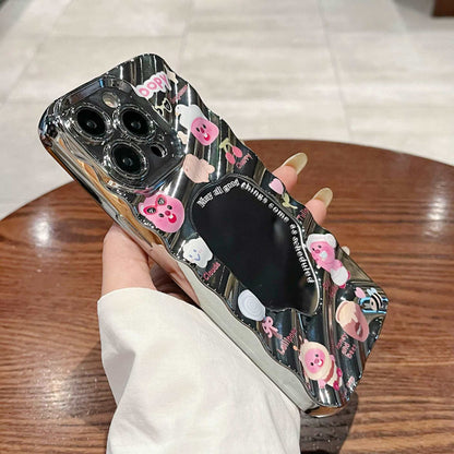 Wave mirror for iphone16 electroplated mobile phone case xr cute beaver apple 13 all - inclusive tpu protective case 7 - Shengyao Chuangqi (HK) International Limited